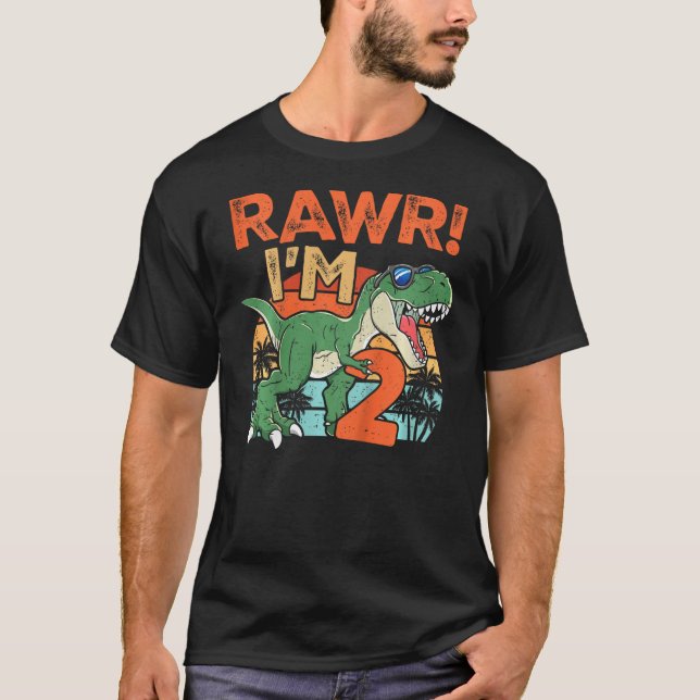 Camiseta Kids Rawr I'm Two Rex 2nd Birthday Second Dinosaur (Frente)