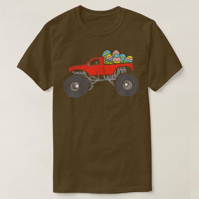 Camiseta Kids Red Monster Truck Eggs Easter Egg Hunting Boy (Frente do Design)