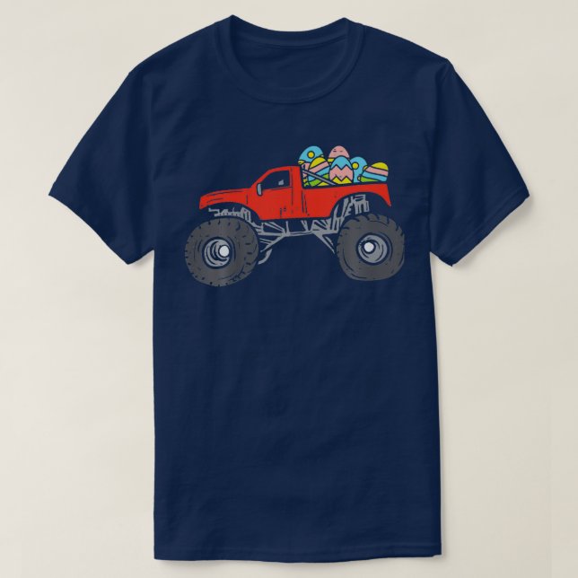 Camiseta Kids Red Monster Truck Eggs Easter Egg Hunting Boy (Frente do Design)