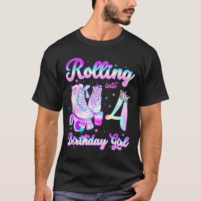 Camiseta Kids Rolling Into 4 Roller Skating 4th Birthday Gi (Frente)