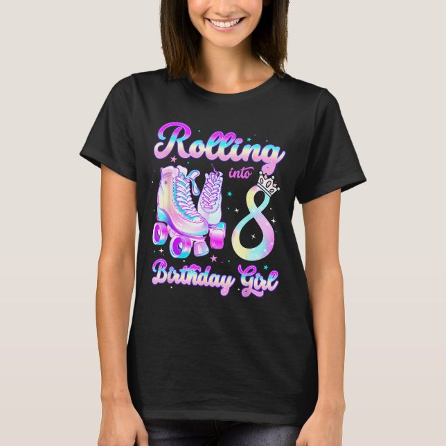 Camiseta Kids Rolling Into 8 Roller Skating 8th Birthday Gi (Frente)