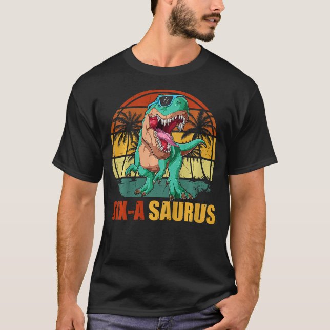 Camiseta Kids Six Saurus 6th Birthday Boys T-Rex Dinosaur 6 (Frente)