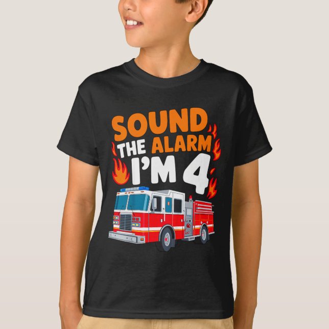 Camiseta Kids Sound The Alarm I'm 4 Years Old 4th Birthday  (Frente)