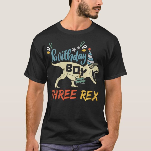 Camiseta Kids Three Rex Birthday Dinosaur for 3rd Birthday  (Frente)