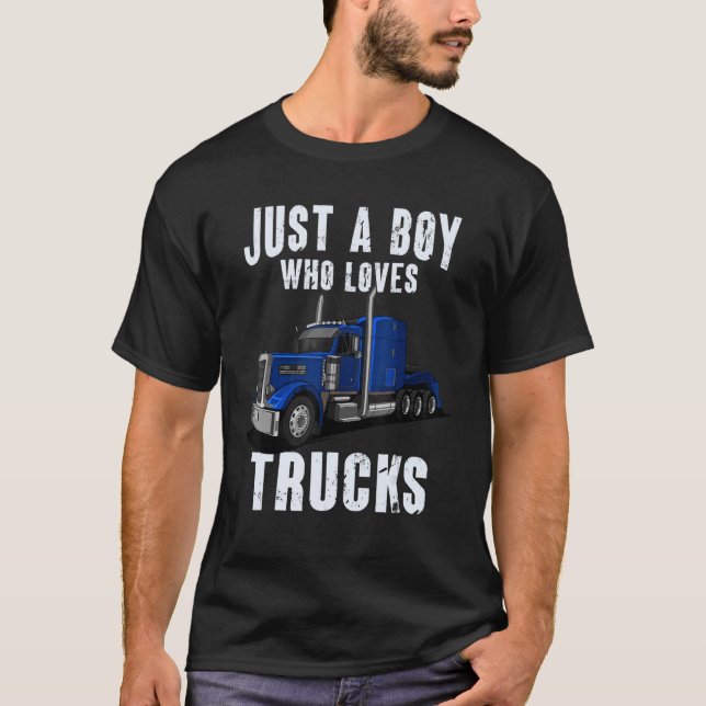 Camiseta Kids Toddlers Trucker Just a Boy Who Loves Trucks  (Frente)