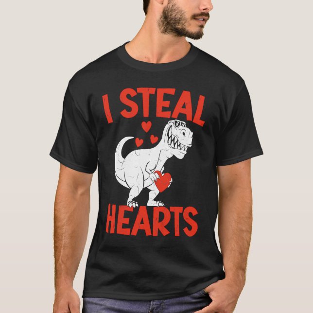 Camiseta Kids Valentines Day I Steal Hearts Love Trex Dino  (Frente)