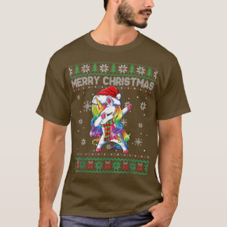 Camiseta Kids Women Xmas Dabbing Unicorn Santa Ugly Christm