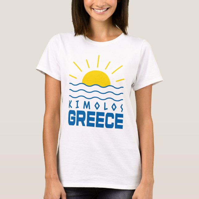 Camiseta Kimolos Grécia Sunshine e Sea Waves Mulheres (Frente)