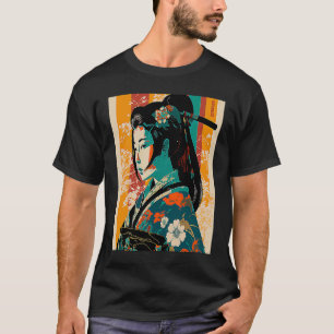 Camiseta Kimono Female Retro Japonês Samurai Geisha Vintag