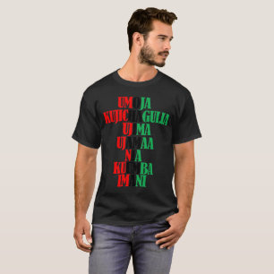 Camiseta Kinara Cores Texto Sete Princípios de Kwanzaa