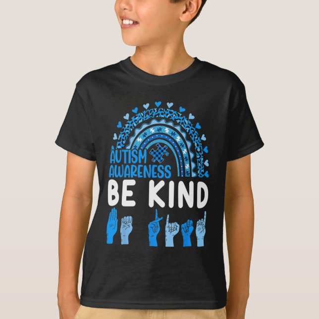 Camiseta Kind Sinal Language Asl Quebra-cabeça Rainbow Auti (Frente)