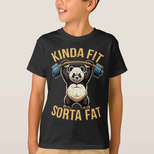 Camiseta Kinda Fit Sorta Fat Funny Gym Panda Weightlifting  (Frente)