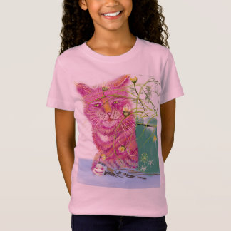 Camiseta Kinder Shirt mit Katze Pfötchen in Pink. 