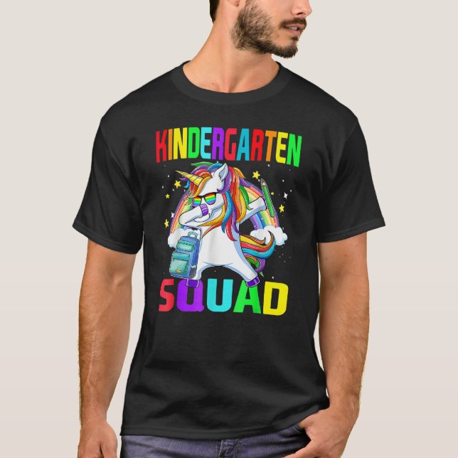 Camiseta Kindergarten Squad Dabbing Unicorn Back To School  (Frente)