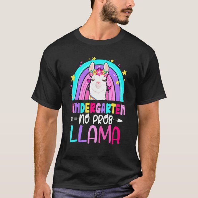 Camiseta Kindergarten Teacher Rainbow No Prob Llama 100th D (Frente)