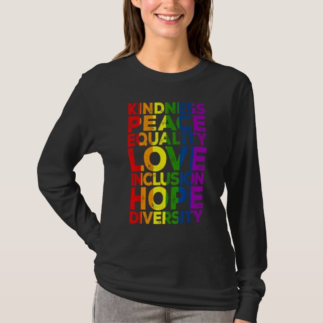 Camiseta Kindness Peace Equality Love Inclusion Hope LGBT F (Frente)