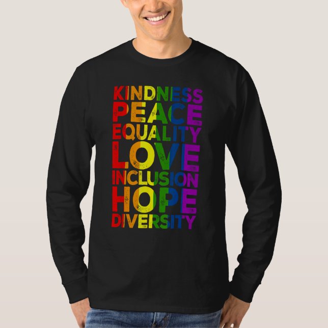 Camiseta Kindness Peace Equality Love Inclusion Hope LGBT F (Frente)