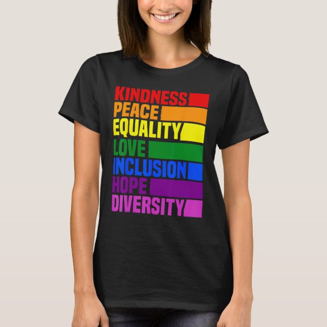 Camiseta Kindness Peace Equality Rainbow Retro For Gay And  (Frente)