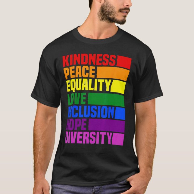 Camiseta Kindness Peace Equality Rainbow Retro For Gay And  (Frente)