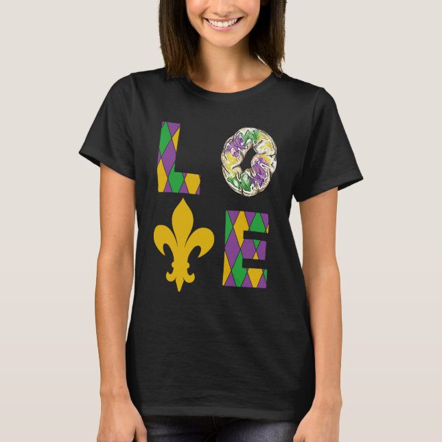 Camiseta King Cake Love Mardi Gras Parade Shenanigans Carni (Frente)