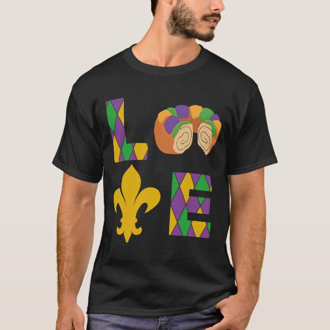 Camiseta King Cake Love Mardi Gras Parade Shenanigans Carni (Frente)