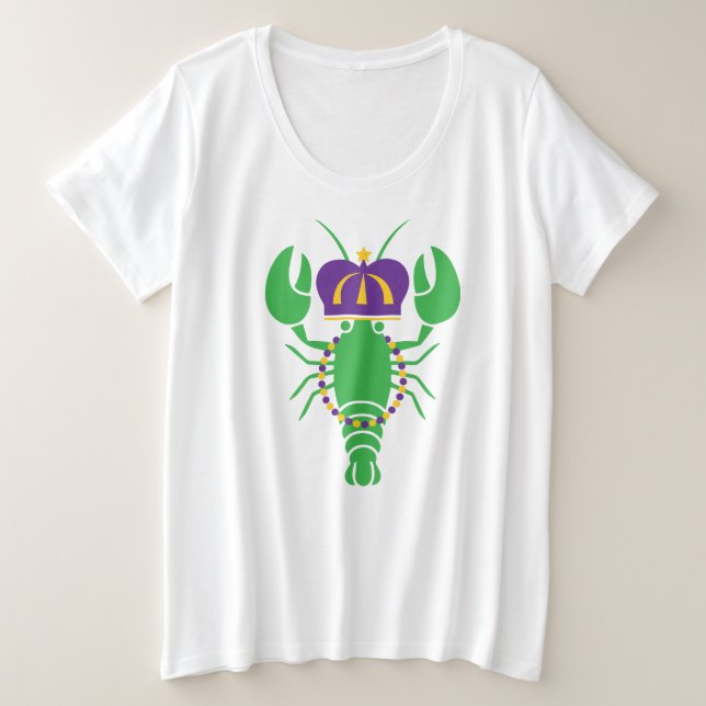Camiseta King Crawfish Mardi Gras Plus Tamanho (Frente do Design)