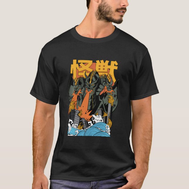 Camiseta King Ghidorah Sunset Japonês (Frente)