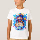 Camiseta King Pirate Birthday Kids dá ilustração<br><div class="desc">Design de aniversário com temática pirata vibrante,  com um pirata cercado de um balão de coração roxo. Cercado por corações coloridos e texto ousado de "Feliz Aniversário",  esta ilustração é perfeita para uma celebração divertida!</div>