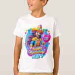 Camiseta King Pirate Birthday Kids dá ilustração<br><div class="desc">Design de aniversário com temática pirata vibrante,  com um pirata cercado de um balão de coração roxo. Cercado por corações coloridos e texto ousado de "Feliz Aniversário",  esta ilustração é perfeita para uma celebração divertida!</div>