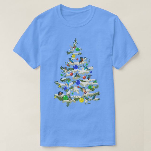 Camiseta Kingfisher Bird à volta da árvore de Natal (Frente do Design)