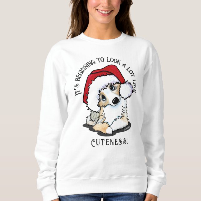Camiseta KiniArt Aussie Shepherd Puppy Christmas Sweatshirt (Frente)