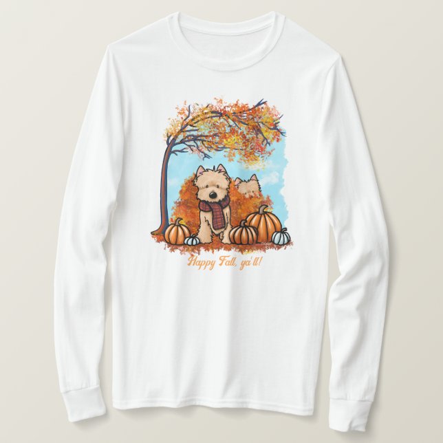 Camiseta KiniArt Autumn Cairn Terriers (Frente do Design)