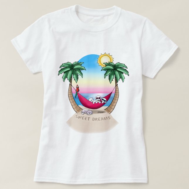 Camiseta KiniArt Bichon Frise Tropical (Frente do Design)