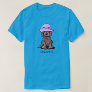 Camiseta KiniArt Chocolate Goldendoodle Menina de Chapéu Ro