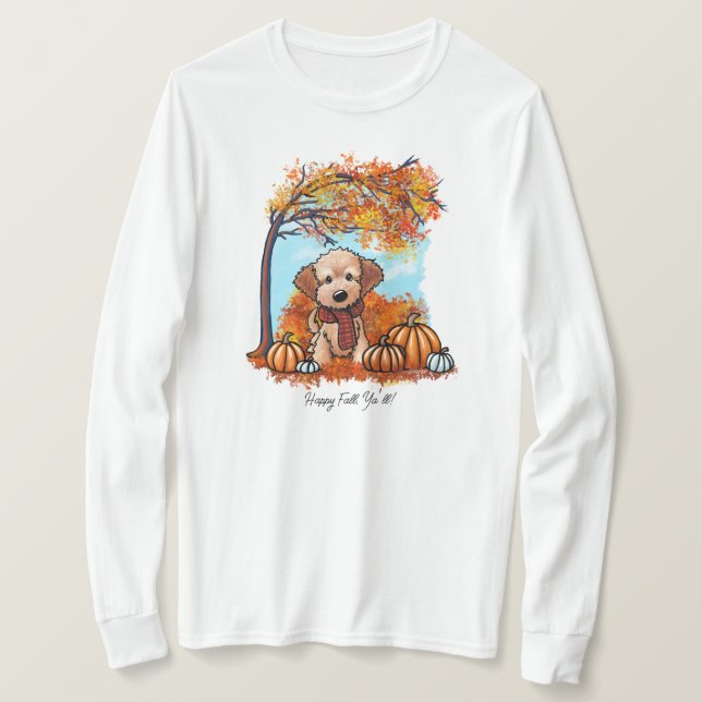Camiseta KiniArt Goldendoodle Filhote Outono (Frente do Design)