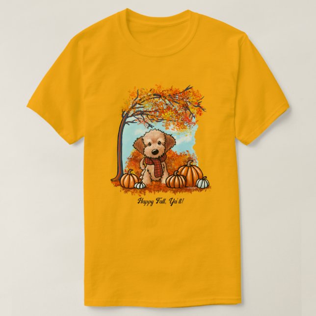 Camiseta KiniArt Goldendoodle outono (Frente do Design)