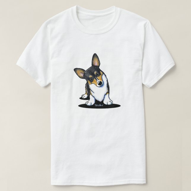 Camiseta KiniArt Tri Curioso Corgi (Frente do Design)