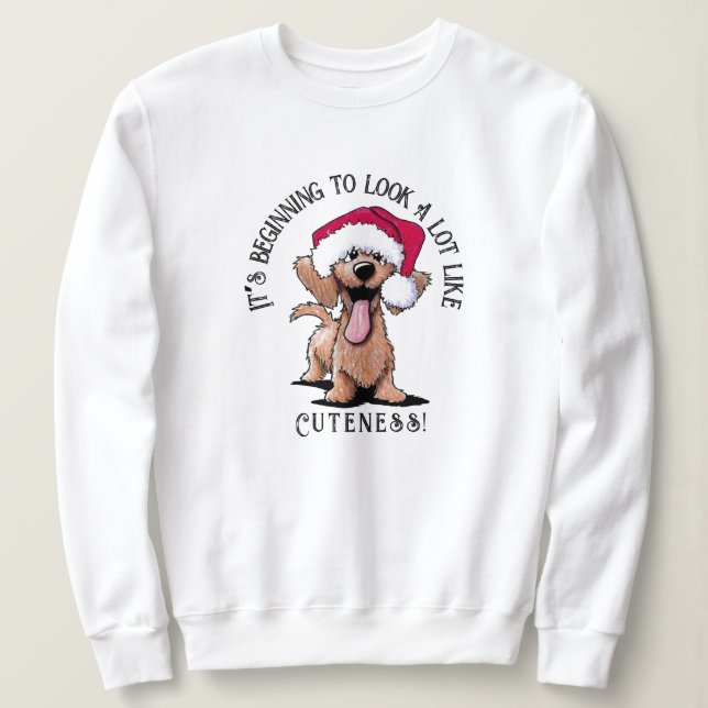 Camiseta KiniArt Wirehaired Dachshund Sweatshirt de Natal (Frente do Design)
