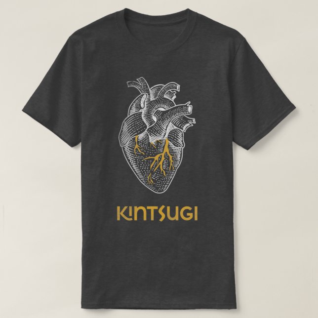 Camiseta Kintsugi Japanese Pottery Heart with Gold (Frente do Design)