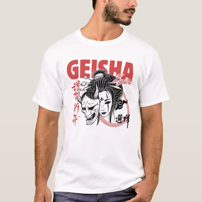 Camiseta Kioto Geisha x Oni Mask - Japonês Fusion Streetwe (Frente)