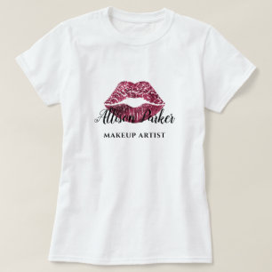 Camiseta Kiss MAKEUP ARTISTA do Logotipo Glitter Vermelho