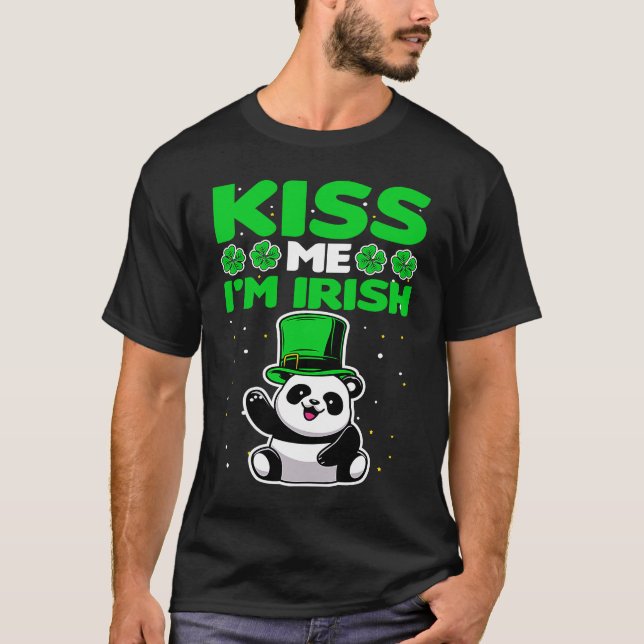 Camiseta Kiss me I'm Irish Lucky Panda Leprechauns St Patri (Frente)