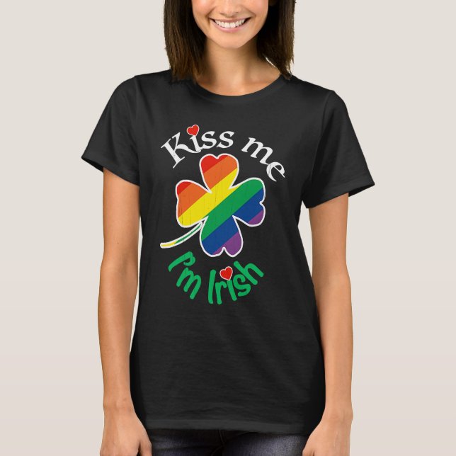 Camiseta KISS ME I'M IRISH St Patricks Day Gay LGBTQ Rainbo (Frente)