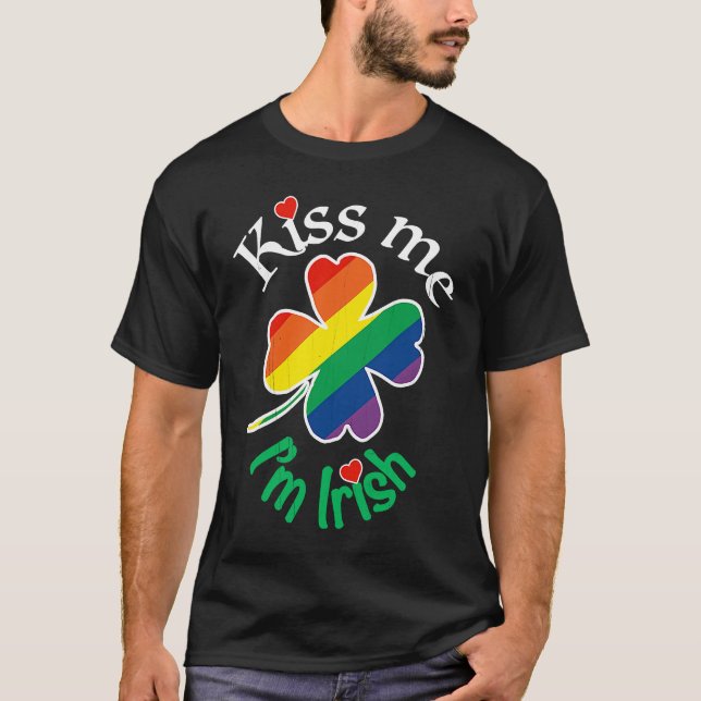 Camiseta KISS ME I'M IRISH St Patricks Day Gay LGBTQ Rainbo (Frente)