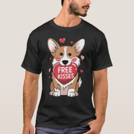 Camiseta Kisses Grátis De Dia de os namorados De Cão Corgi
