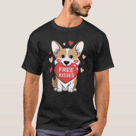 Camiseta Kisses Grátis De Dia de os namorados De Cão Corgi