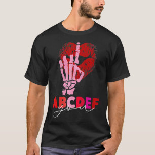 Camiseta Kissy Lábios Skeleton Mão ABCDEF-You Engraçado Val