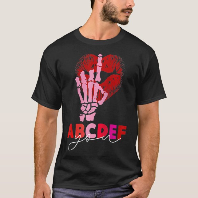 Camiseta Kissy Lábios Skeleton Mão ABCDEF-You Engraçado Val (Frente)