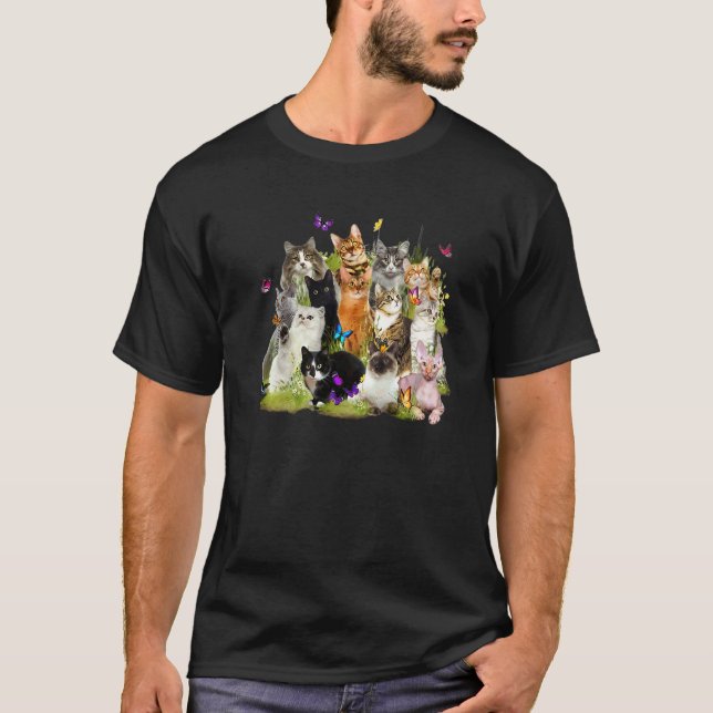 Camiseta Kit de Borboleta Fofa Gatinho Flor Gato Voador Mam (Frente)