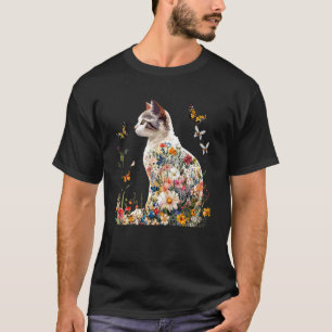 Camiseta Kit de Jardim Floral com Gato Borboleta Cottagecor